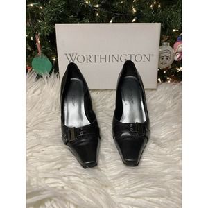 Women's Worthington Sarah Size 6M Black Leather Pointed Square Toe